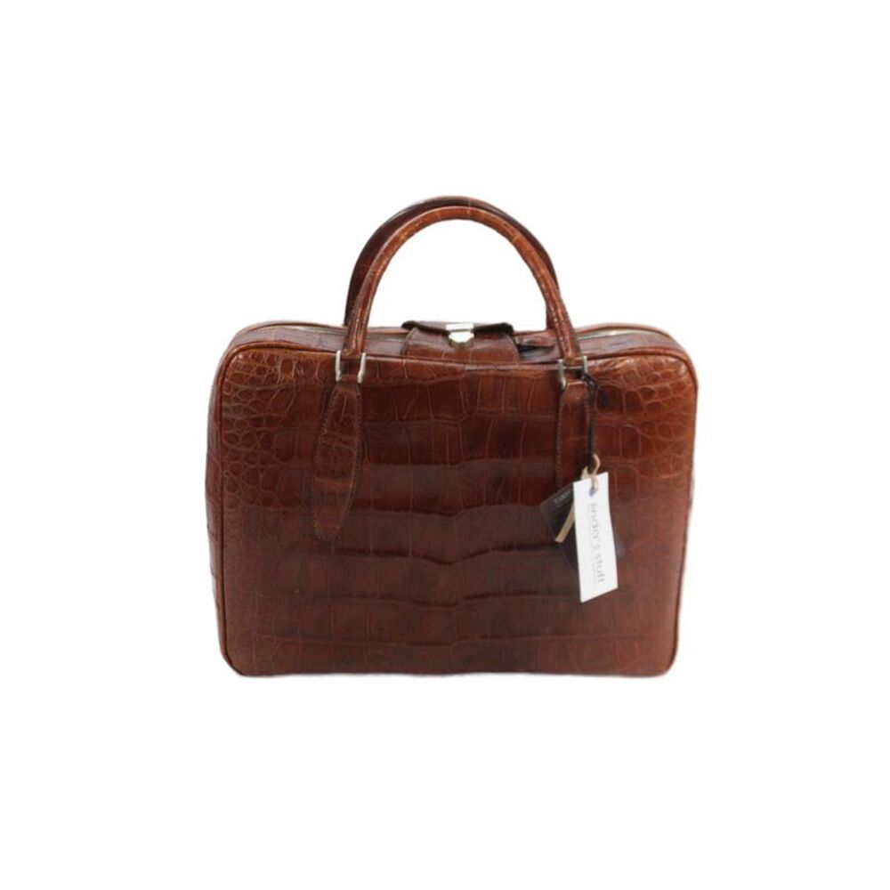 Tardini Unisex Genuine American Alligator Zip Around Brief Case Sport Rust